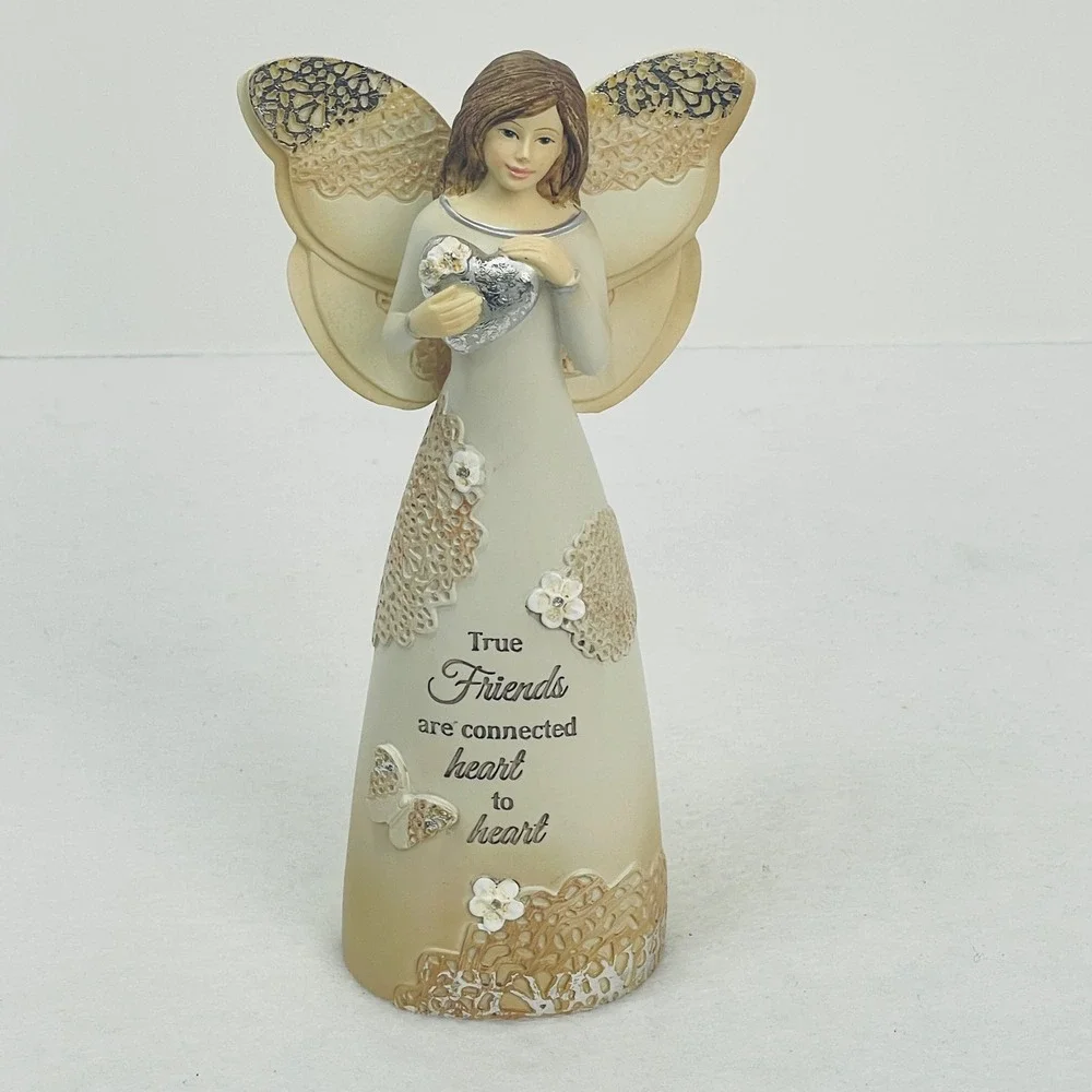 True Friends Are Connected Heart To Heart Angel Figurine Butterfly Lace Detail